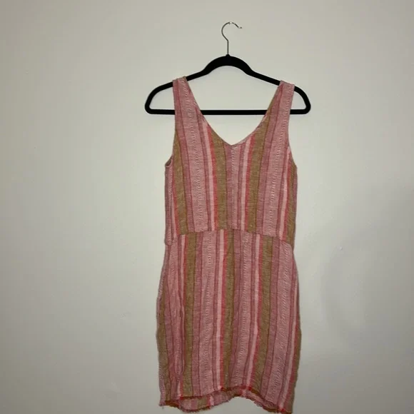 Drew Dobby Stripe Linen Blend Sleeveless V-Neck Dress - Picture 2 of 4